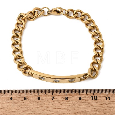 304 Stainless Steel Micro Pave Cubic Zirconia Cuban Link Bracelets BJEW-D408-01G-1