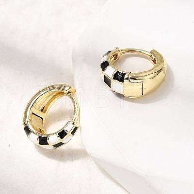 Tartan Pattern Brass Enamel Hoop Earrings for Women EJEW-G460-01G-1