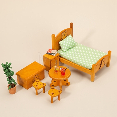 6Pcs Bear Theme Wood Bed Drawer Table Stool Miniature Ornaments PW-WG83234-02-1