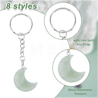 8Pcs 8 Styles Moon Gemstone Keychains KEYC-FH00002-1