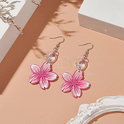 Acrylic Flower Dangle Earrings with Glass Beaded EJEW-JE05157-1
