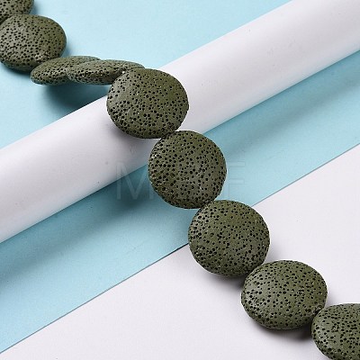 Flat Round Dyed Natural Lava Rock Beads Strands G-L435-14-24-1