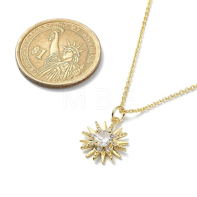Clear Cubic Zirconia Sun Pendant Necklace with Cable Chains NJEW-JN04294-1