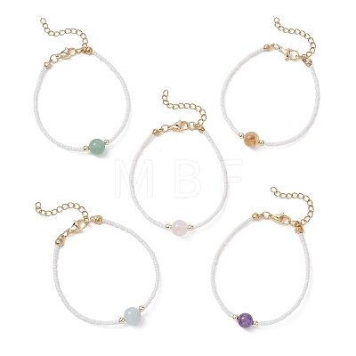 Round Mixed Stone Bead Bracelets BJEW-JB12955-1