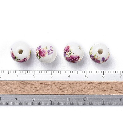 Floral Printed Porcelain Beads X-CFF042Y-1