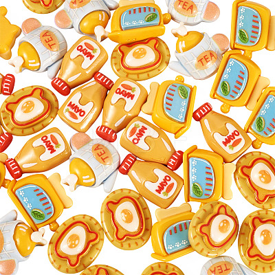 40Pcs 4 Styles Afternoon Tea Theme Opaque Resin Cabochonss RESI-TA0004-92-1