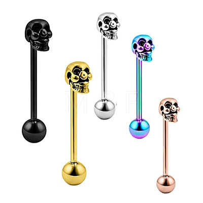 Skull 304 Stainless Steel Straight Barbell 15 Gauge Piercing Tongue Rings for Women Men FS-WG07D05-04-1