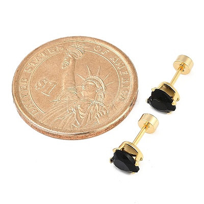 Heart Glass Ear Fake Plugs EJEW-H105-25G-E-1