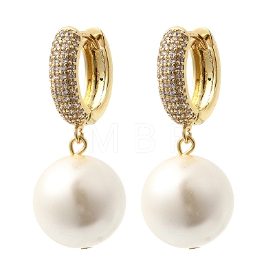 Round Brass Micro Pave Clear Cubic Zirconia Hoop Earrings EJEW-H180-01A-G-1