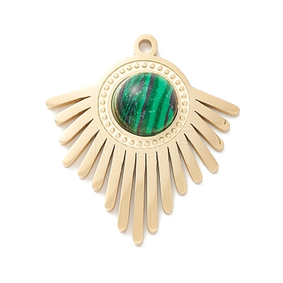 Ion Plating(IP) 304 Stainless Steel Pendants with Synthetic Malachite STAS-K237-11G-1