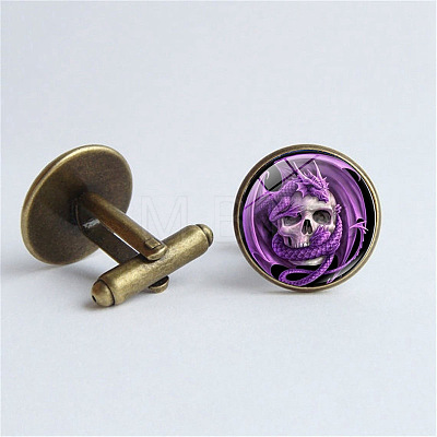 Alloy Enamel Flat Round with Dragon & Skull Cufflinks WG63305-02-1