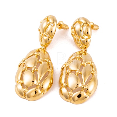 Retro Hollow Oval Drawbench Brass Dangle Stud Earrings for Women EJEW-G391-13G-1