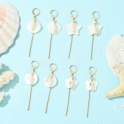 Natural Cultured Freshwater Pearl & Natural Freshwater Shell Earrings for Women EJEW-JE07275-1