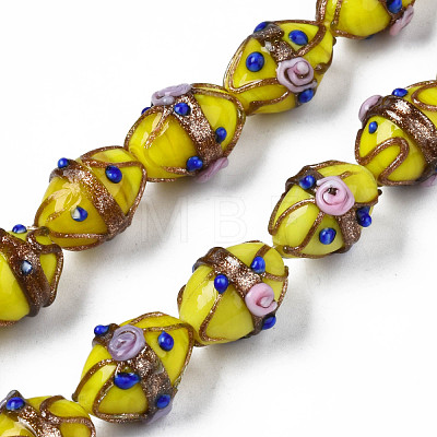 Handmade Gold Sand Lampwork Beads Strands LAMP-N021-40E-1