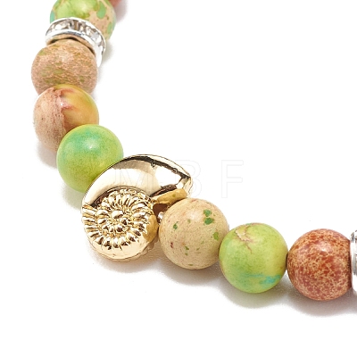 2Pcs 2 Style Natural Imperial Jasper(Dyed) & Green Aventurine & Lava Rock Braided Bead Bracelets Set with Alloy Shell BJEW-JB08476-1