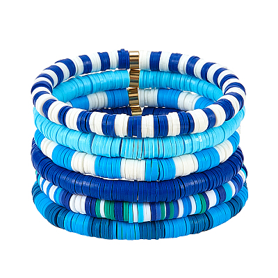 Handmade Polymer Clay Heishi Beads Stretch Bracelets Sets BJEW-JB05902-04-1