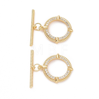 Brass Micro Pave Clear Cubic Zirconia Toggle Clasps KK-E068-VC176-1
