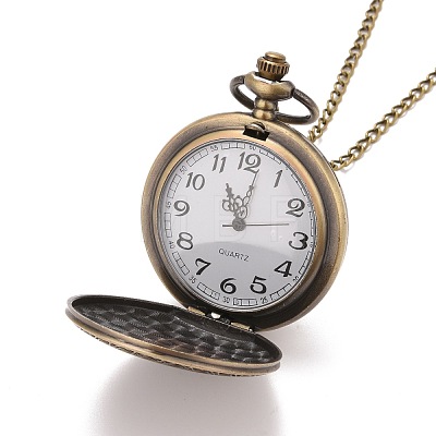 Retro Alloy Flat Round with Triangle Pendant Pocket Watches WACH-I012-07-1