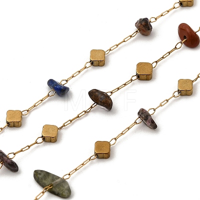 Handmade 304 Stainless Steel Chains with Gemstone Chip Beads CHS-K020-18G-1