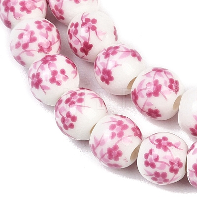 Handmade Flower Printed Porcelain Ceramic Beads Strands PORC-M005-8mm-03-1