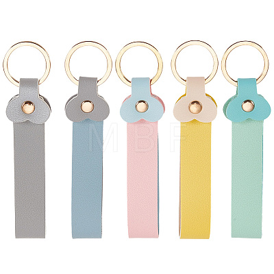 5Pcs 5 Colors Rectangle PU Leather Keychains KEYC-SC0002-14-1