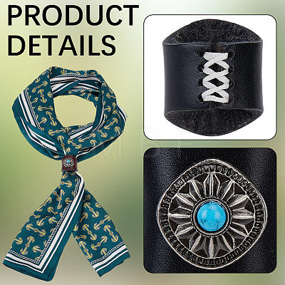 2Pcs 2 Colors Leather & Alloy & Synthetic Turquoise Scarf Clips AJEW-CL0005-24C-1