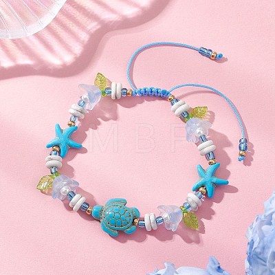 Synthetic Turquoise & Natural Howlite & Imitated Pearl Acrylic Beads Beaided Bead Bracelets BJEW-MZ00343-03-1
