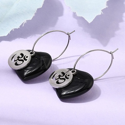Natural Obsidian & 304 Stainless Steel Hoop Earrings for Women EJEW-G475-04P-03-1