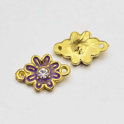 Golden Tone Alloy Rhinestone Enamel Flower Links connectors ENAM-J473-08G-1