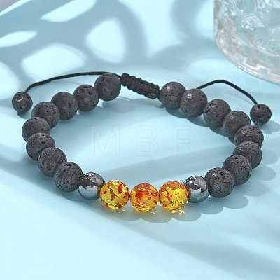 Natural Lava Rock and Non-Magnetic Synthetic Hematite Beads Braided Bead Bracelets BJEW-JB03975-1