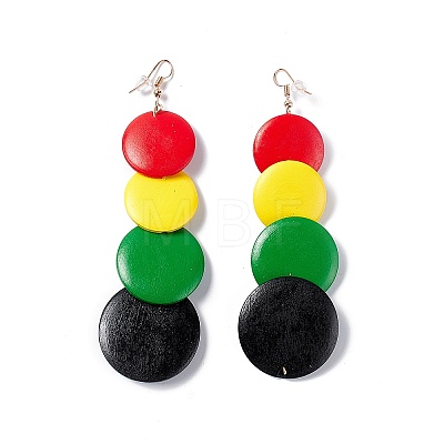 Retro Style Wood Flat Round Beaded Dangle Earrings EJEW-G320-01A-1