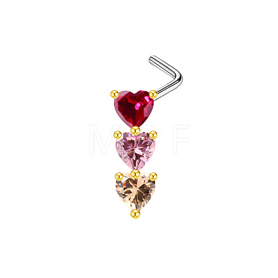 Triple Heart Brass Cubic Zirconia L-Shaped Nose Rings/Cartilage Earrings FS-WG6E3C9-02-1