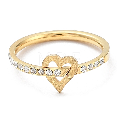 Ion Plating(IP) 304 Stainless Steel Heart Finger Ring with Cubic Zirconia RJEW-K244-06G-1