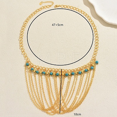 Bohemian Iron and Synthetic Turquoise Multi-Layered Tassel Bib Necklaces for Women IX0795-1