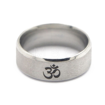 Ohm/Aum Yoga Theme Stainless Steel Plain Band Ring for Men Women CHAK-PW0001-003G-01-1