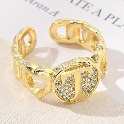 Brass Micro Pave Clear Cubic Zirconia Open Cuff Rings for Women RJEW-K289-02G-T-1