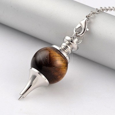 Natural Tiger Eye Sphere Dowsing Pendulums BJEW-E292-A09-1