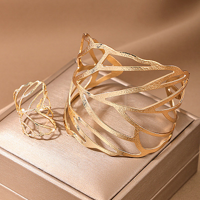 Hollow Out Leaf Alloy Cuff Bangles & Cuff Rings Sets FS-WG00ED8-01-1