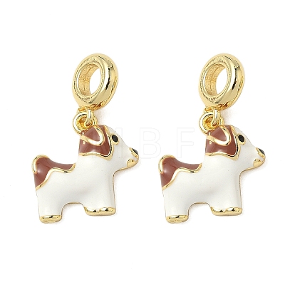 Brass White Enamel Puppy European Dangle Charms KK-K293-45G-1