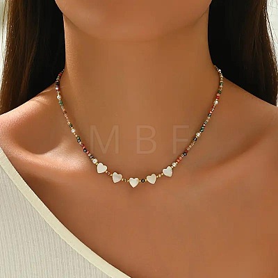 Heart Natural White Shell & Colorful Faceted Rondelle Glass Beaded Necklaces for Women BI2197-1