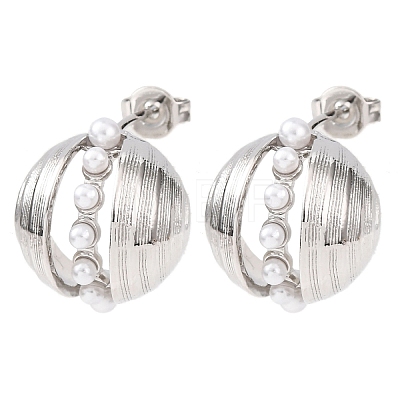 Round Brass Stud Earrings EJEW-D351-01P-1