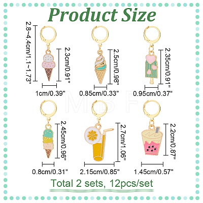 12Pcs 6 Style Alloy Enamel Icecream and Drink Charms Locking Stitch Markers HJEW-PH01625-1