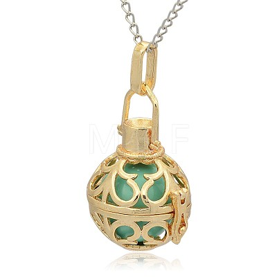 Golden Tone Brass Hollow Round Cage Pendants KK-J235-01G-1