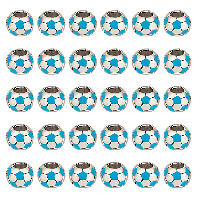 30Pcs Large Hole FootBall/Soccer Ball Alloy Enamel European Beads MPDL-ME0001-06A-1