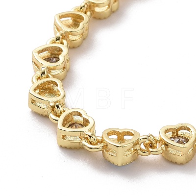 Enamel Evil Eye & Cubic Zirconia Heart Link Chain Bracelet BJEW-H555-01B-1