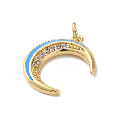 Moon Rack Plating Brass Micro Pave Cubic Zirconia Enamel Pendants KK-G504-06G-03-1