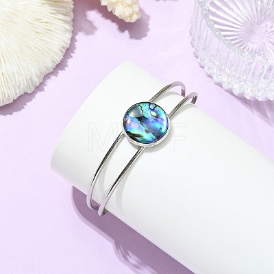 3Pcs 3 Styles Natural Abalone Shell 304 Stainless Steel Open Cuff Bangle Sets with Enamel BJEW-JB14413-02-1