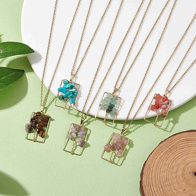 Natural mixed Gemstone with Brass Pendant Necklaces NJEW-JN04678-1