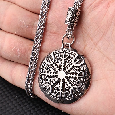 Vintage 304 Stainless Steel Viking Compass Pendant Necklaces for Men WG22CD2-01-1
