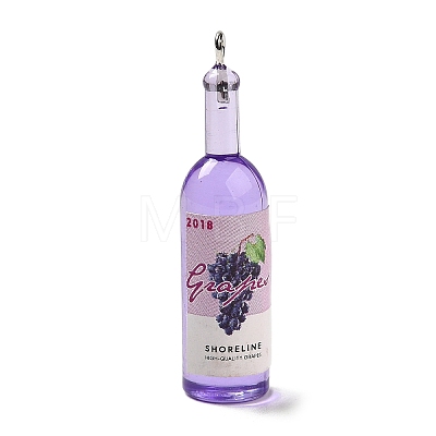 Transparent Resin Wine Bottle Pendants X-RESI-P030-01P-1